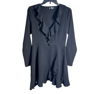 Missguided Wrap Ruffled Dress Elegant Black Ruffle Size 6